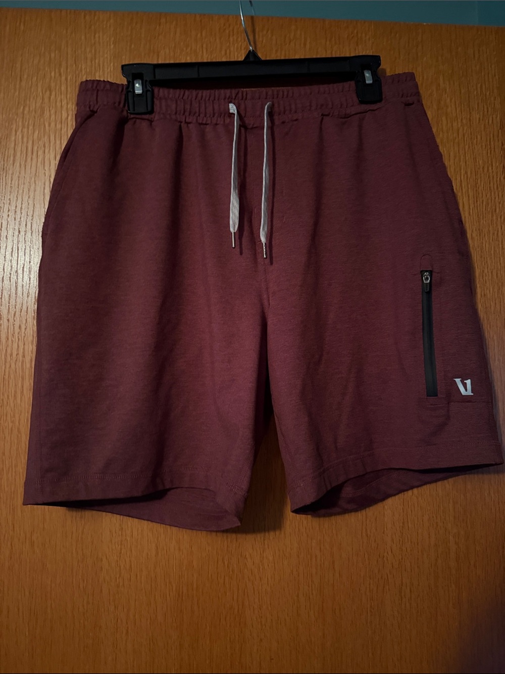 Vuori Men's Maroon Athletic Shorts with Zip Pocket